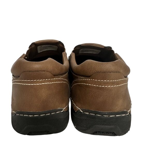 IZOD Mens Brown Leather Slip-On Loafers Contrast Stitching Rubber Sole Shoes 8M - Picture 4 of 11